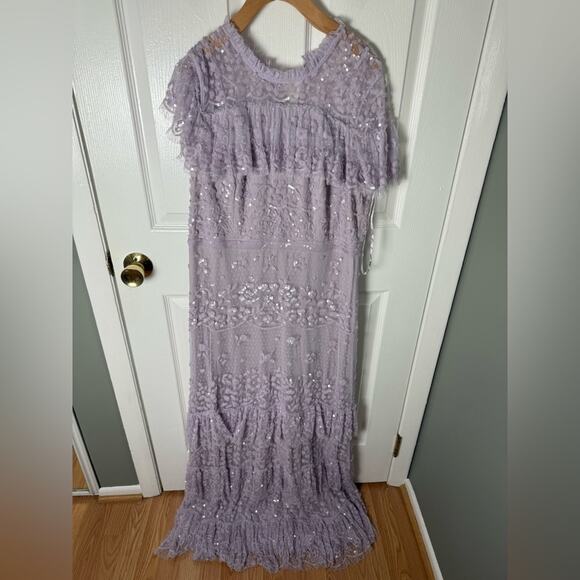 Mac Duggal Purple Embellished Cap Sleeve Ruffle Tiered Gown 14 - Picture 6 of 8